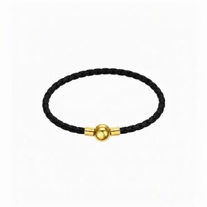 Linx Black Braided Leather Bolo Cord Charm Bracelet with Gold Magnetic Clasp
